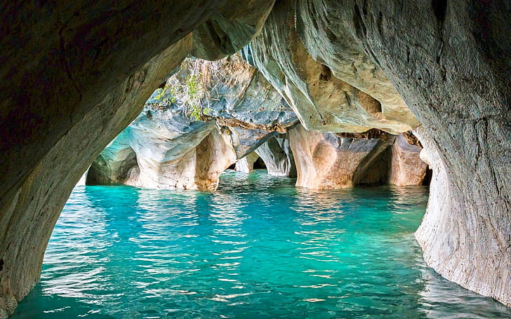 Nature, Landscape, Chile, Cave, Lake, Erosion, Turquoise, Water, Marble, Cathedral, HD wallpaper