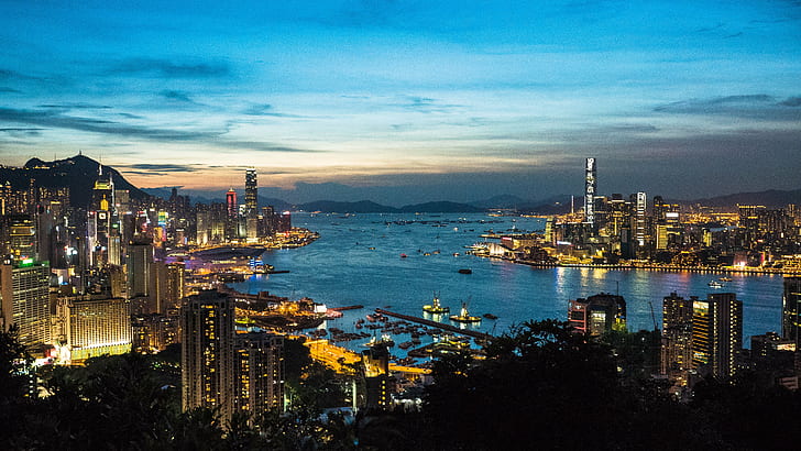 landscape photo of city  during nighttime, hong kong, hong kong, HD wallpaper