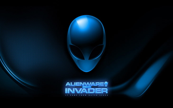 Alienware, digital art, skull, technology, blue, black background, HD wallpaper