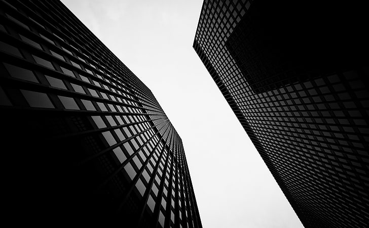Born Again, two city buildings, Black and White, Architecture