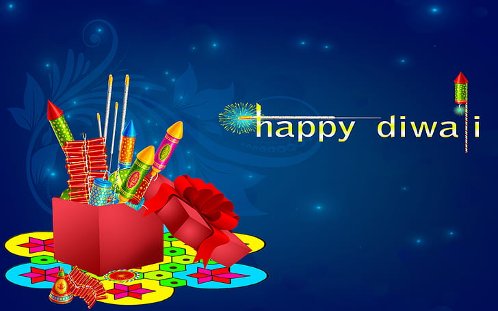 Happy Diwali Colorful Crackers Blue Background Desktop Hd Wallpaper For Mobile Phones Tablet And Pc 1920×1200, HD wallpaper
