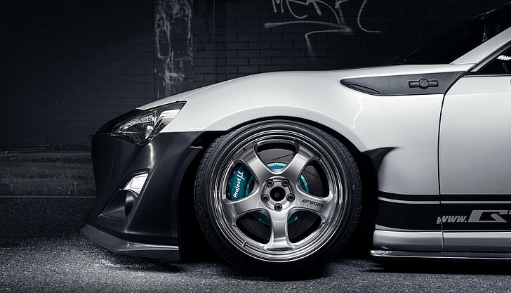 white and black car, Toyota, Toyota GT86, Rocket Bunny, Stance, HD wallpaper