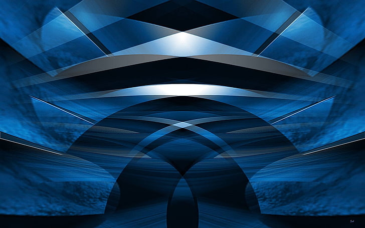 metallic digital wallpaper, abstract, blue, artwork, architecture, HD wallpaper