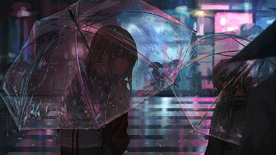 Hd Wallpaper Anime Art Anime Girl Rain Sadness City Night