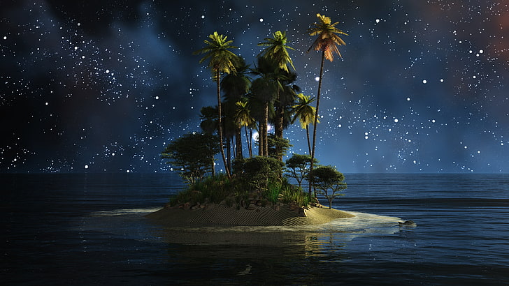 nature, water, sky, atmosphere, darkness, island, night, tree
