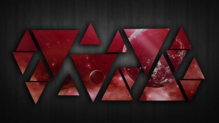 planet, galaxy, red, indoors, shape, triangle shape, studio shot, HD wallpaper