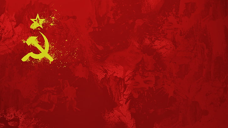 red and yellow abstract painting, flag, USSR, backgrounds, dirty
