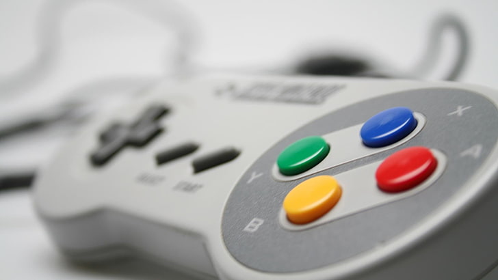 gray Nintendo controller, controllers, SNES, retro games, video games