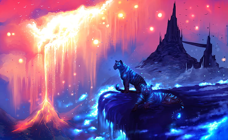 HD wallpaper: Fantasy Animals, Tiger, Castle, Lava, Light | Wallpaper Flare