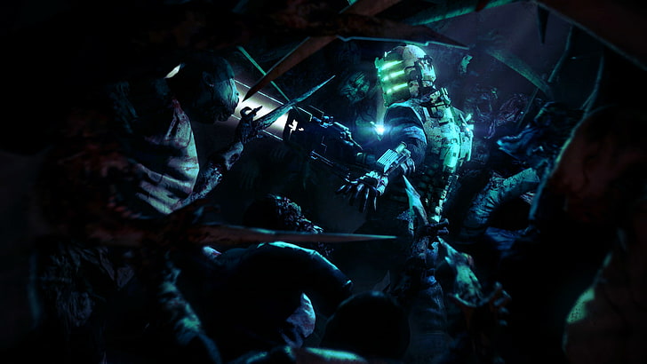 Dead Space, Isaac Clarke, Necromorphs, group of people, night, HD wallpaper