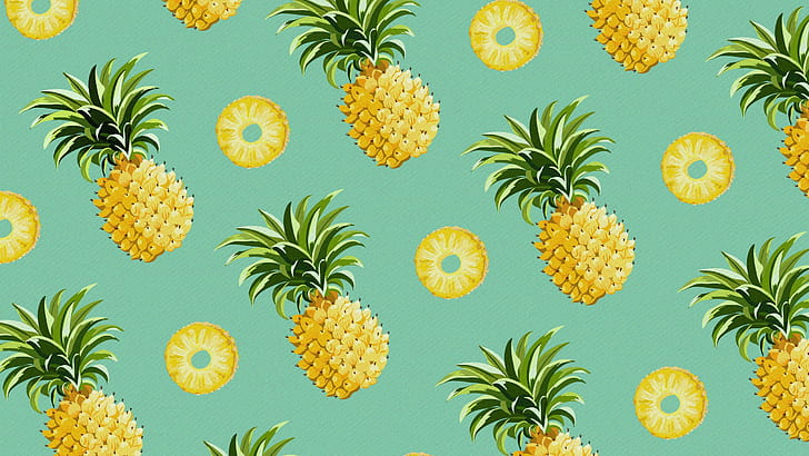 yellow pineapple fruit illustration, pineapples, pattern, minimalism, HD wallpaper