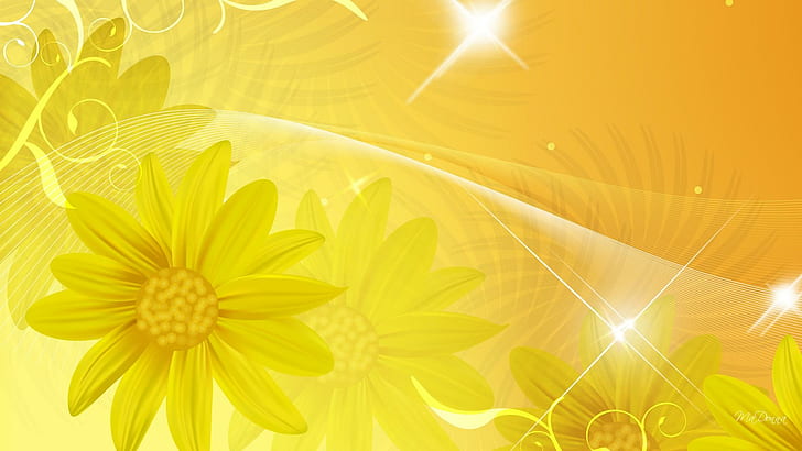 Golden Daisy, glitter, yellow, stars, fleurs, flowers, daisies
