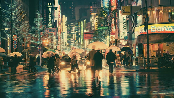 2560x1440 px Masashi Wakui Neon lights Photo Manipulation photography umbrella Architecture Monuments HD Art