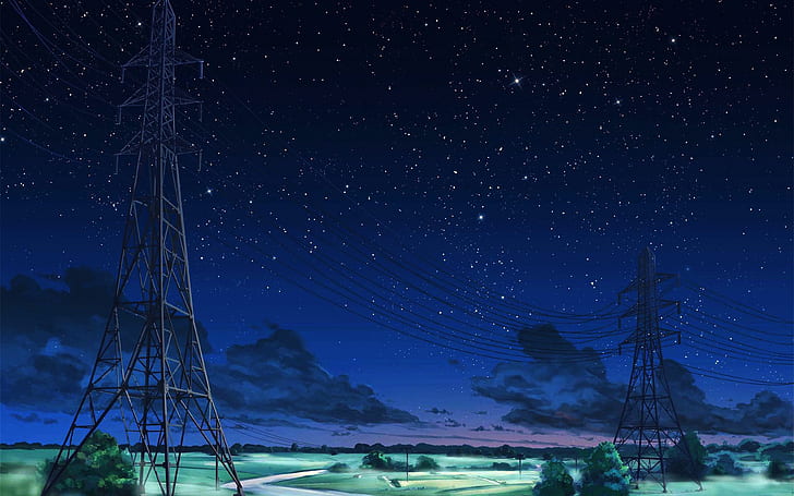 arseniy, chebynkin, night, sky, star, blue, illustration, art, HD wallpaper