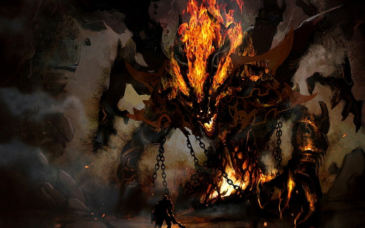 Shadow Fiend illustration, video games, burning, fire, flame, HD wallpaper