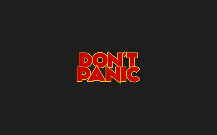 black background with don't panic text overlay, 42, minimalism, HD wallpaper