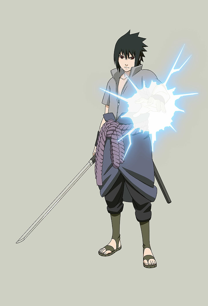 male anime character holding swrod, Naruto Shippuuden, Uchiha Sasuke, HD wallpaper