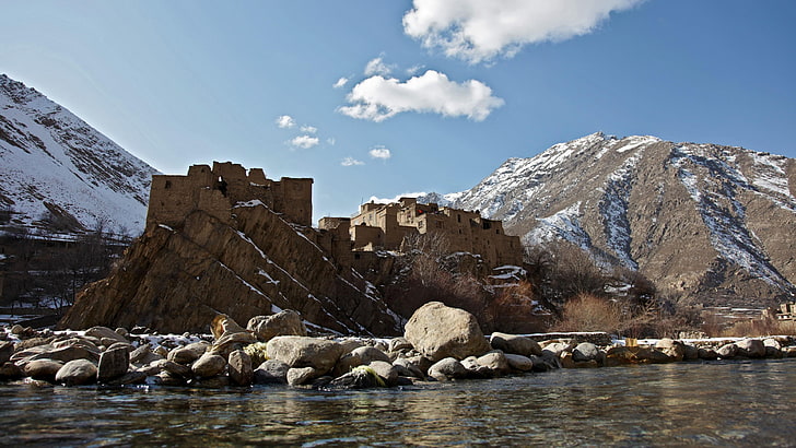 afghanistan, houses, valley, panjshir valley, darah, panjshir river, HD wallpaper