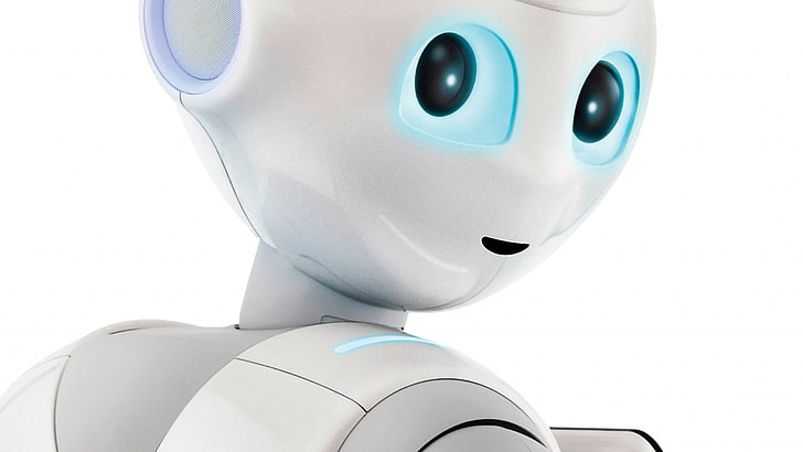 white robot toy with blue light eyes, Pepper the robot: Intelligent robot
