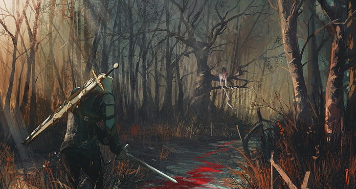MMORPG wallpaper, The Witcher 3: Wild Hunt, digital art, Geralt of Rivia, HD wallpaper