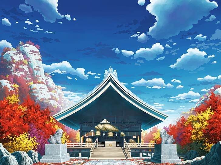 Hd Wallpaper Clouds Touhou Autumn Shrine Scenic Skyscapes Gensokyo Art Touhou Hd Art Wallpaper Flare