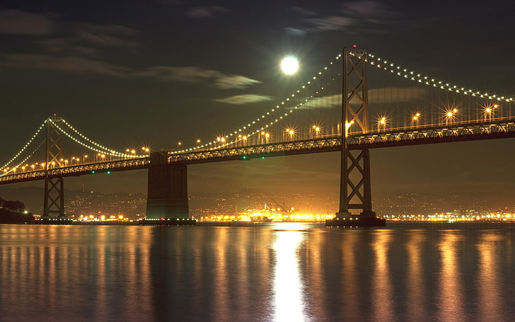 Golden Gate bridge, San Francisco, bridges, night, sky, moon, HD wallpaper
