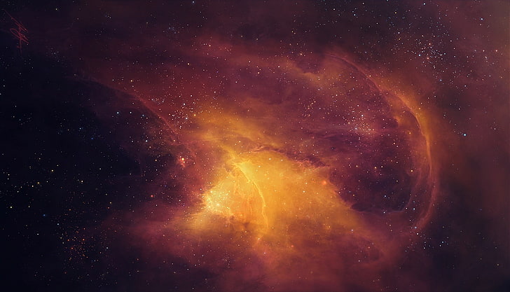 orange and brown galaxy, space, TylerCreatesWorlds, space art