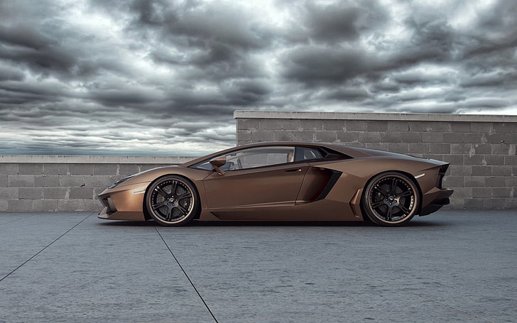 brown luxury car, the sky, Lamborghini, supercar, tuning, Wheelsandmore