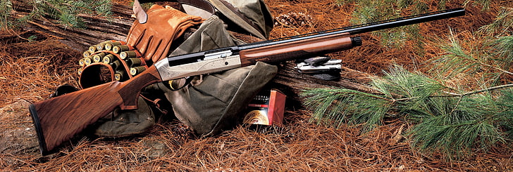 brown and black hunting rifle, ammunition, shotgun, weapon, benelli