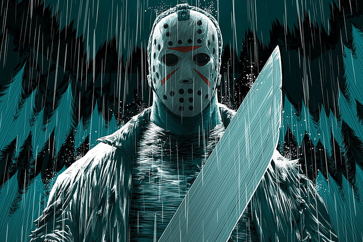 horror, comic art, mask, artwork, Jason Voorhees, Friday the 13th, HD wallpaper