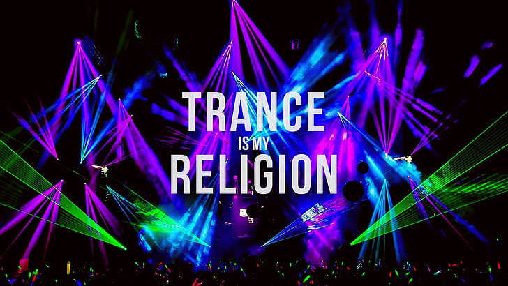 Trance is my Religion advertisement, music, rave, lights, bright, HD wallpaper