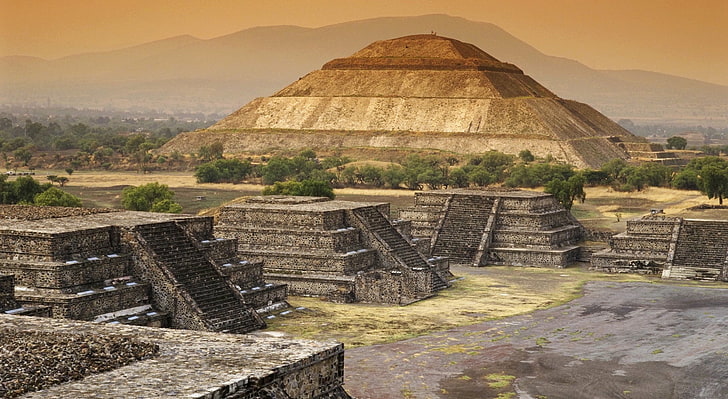 Pyramid Of The Sun, Teotihuacan, Mexico, sacrifice tower altars digital wallpaper