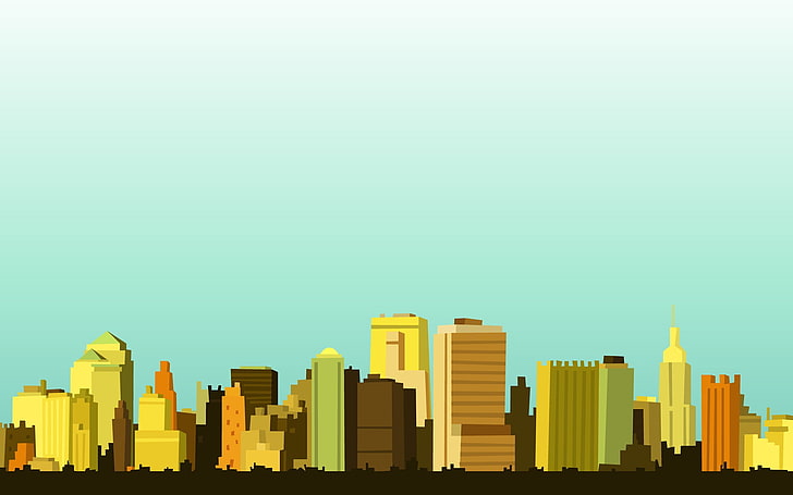 city buildings illustration, minimalism, skyline, cityscape, artwork, HD wallpaper