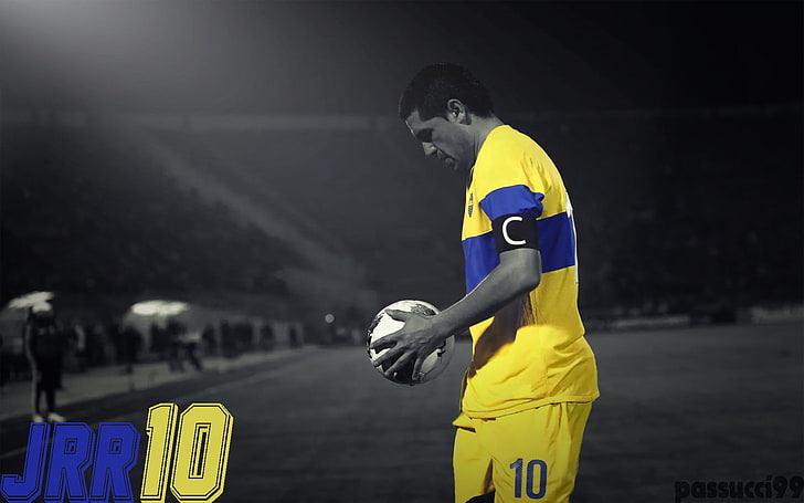 Riquelme, Boca Juniors, selective coloring, sport, yellow, athlete
