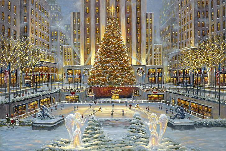 Artistic, Painting, Christmas, Christmas Tree, Holiday, Light, HD wallpaper