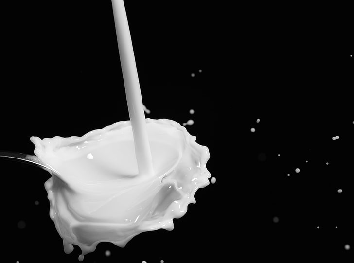 Milk Drip, splash of milk photo, Black and White, Falling, liquid, HD wallpaper