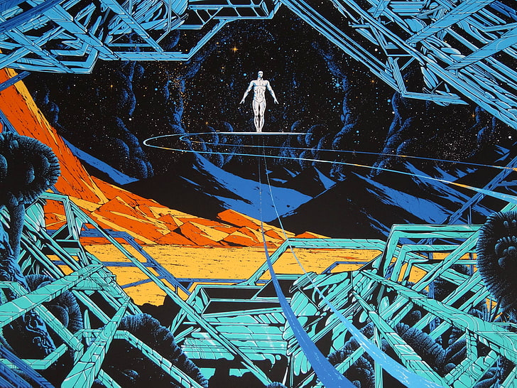 abstract painting, Kilian Eng, science fiction, Silver Surfer