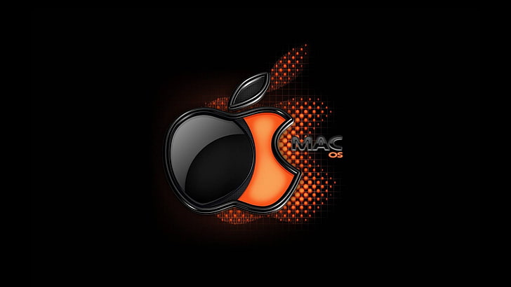 Mac OS logo, BACKGROUND, BLACK, APPLE, BRAND, black background, HD wallpaper