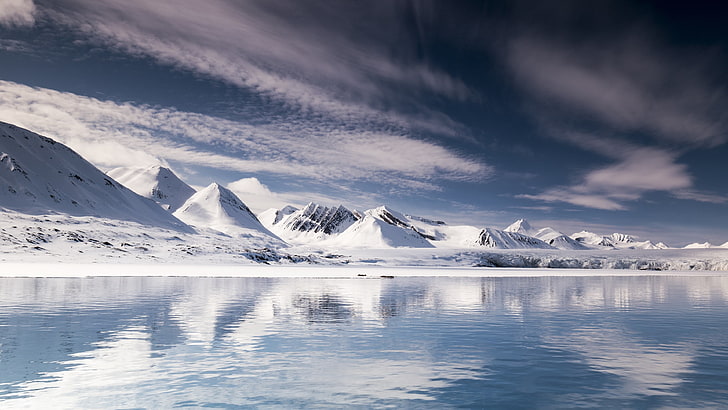 nature, mountain, sky, arctic, spitsbergen, daytime, snow, glacial landform, HD wallpaper