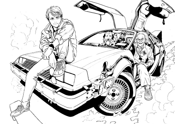 back to the future delorean flying drawing