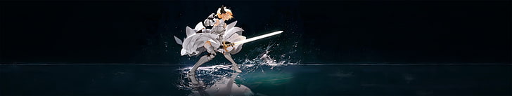 white warrior character illustration, anime girls, sword, Fate Series, HD wallpaper