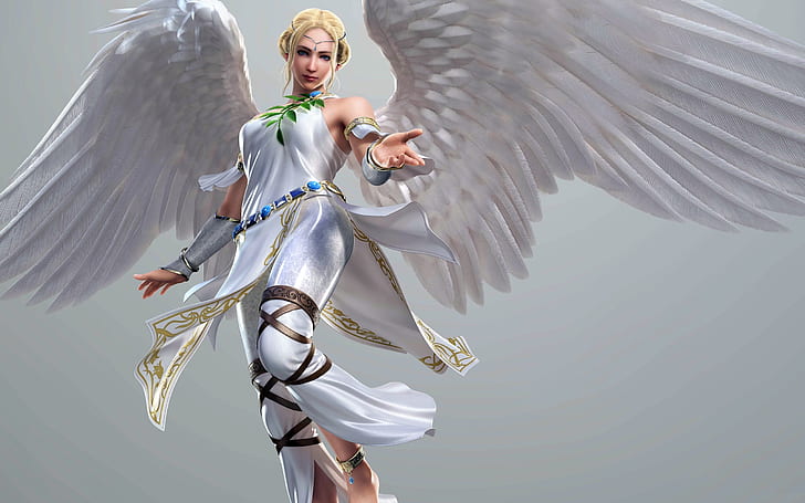 Blonde girl, white angel girl, wings, anime angel, HD wallpaper