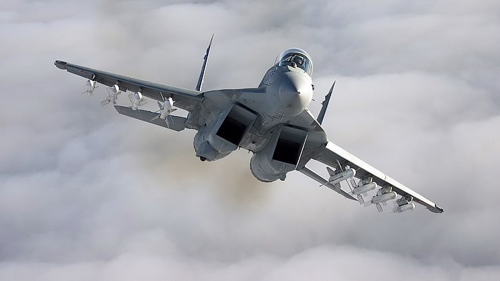 gray plane, aircraft, Mikoyan MiG-35, military aircraft, flying, HD wallpaper