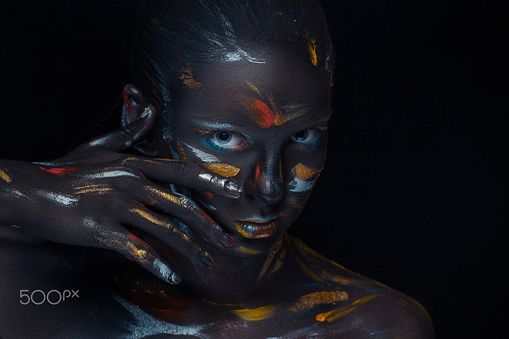 body paint, face, colorful, women, model, Volodymyr Melnyk