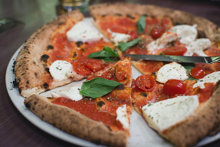 basil, tomato, mozzarella, Pizza, HD wallpaper