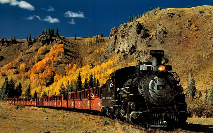 train, steam locomotive, landscape, vehicle
