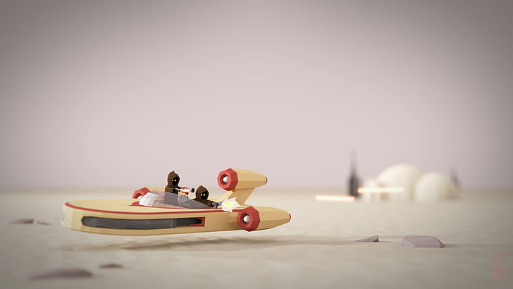 brown and red ship toy, Star Wars, artwork, low poly, nature, HD wallpaper