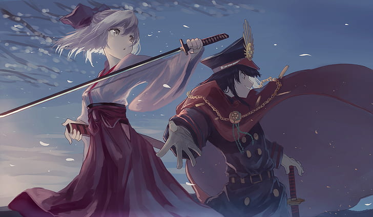 sakura saber, demon archer, fate grand order, petals, cape, HD wallpaper