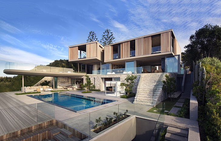 house, architecture, modern, playground, swimming pool