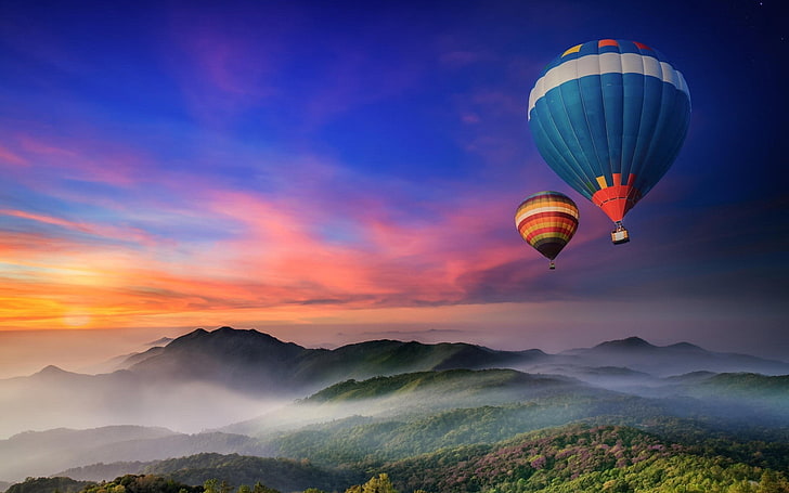 HD wallpaper: balloons, Hot Air Balloons, landscape, mist, nature, sunset |  Wallpaper Flare